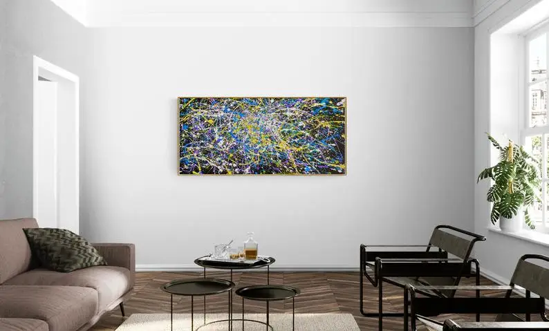 

Jackson Pollock Abstract Painting, Colorful Abstract Art, Black Art, Large Painting, Canvas Artwork,Custom abstract oil abstract