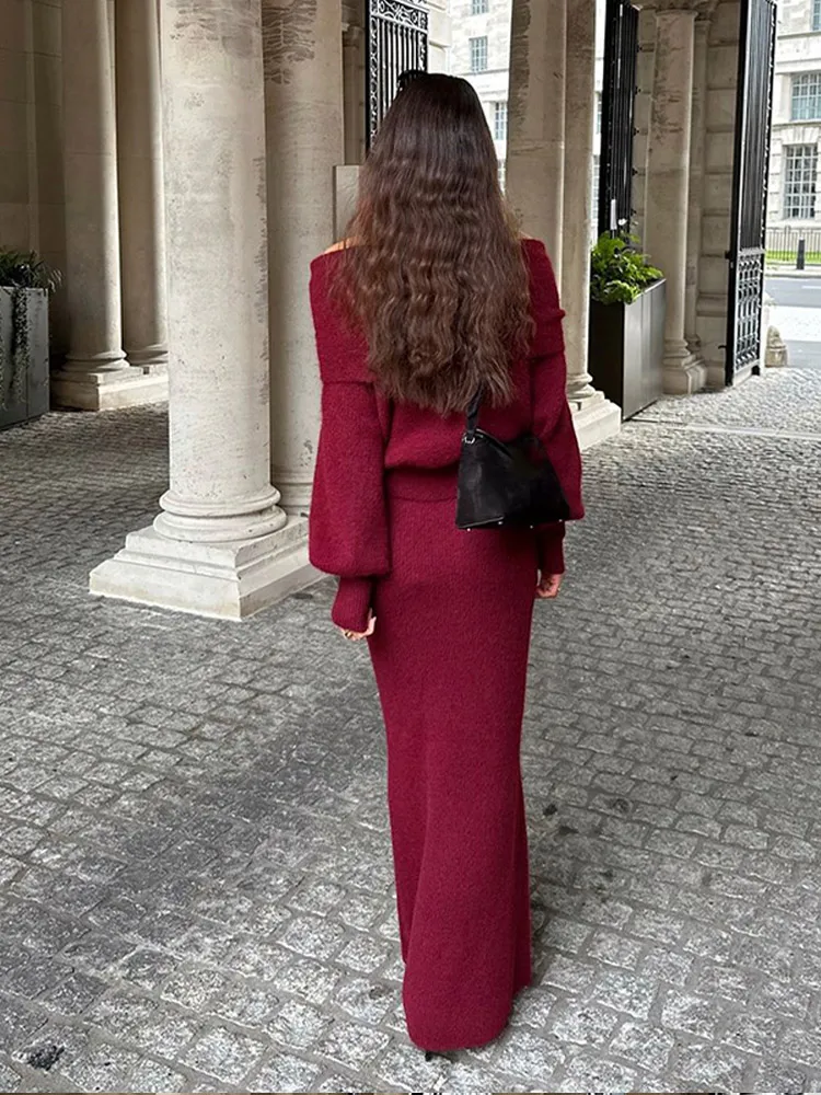 Модный винно-красный вязаный свитер с длинными рукавами элегантный мягкий