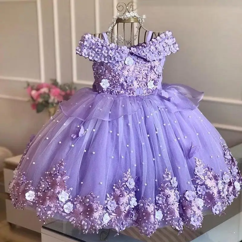 Light Sky Blue Baby Girl Dresses For Birthday Party Ball Gowns Infant Toddler First Birthday Dress Photoshoot Ankle Length images - 6