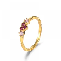 hoyon heart shaped red corundum ring for women gold pink red diamond style fashion jewelry real 100 18k gold color jewelry gift