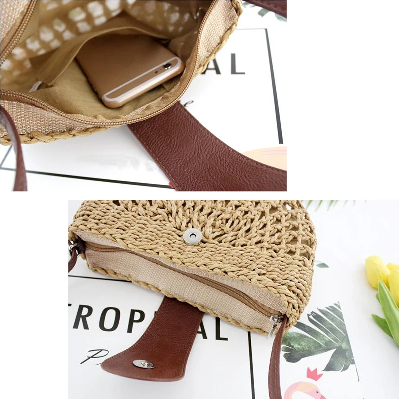 Trend All-match New Hollow Semicircle Mobile Phone Messenger Bag Women Straw Woven Bag Fashion Holiday Lady Shoulder Bag