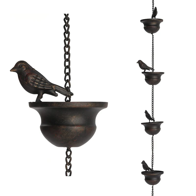 

Rain Chains For Gutters Mobile Birds On Cups Rain Chimes Divert Water Away With Attached Hanger Dark Bronze Home Décor Stunning