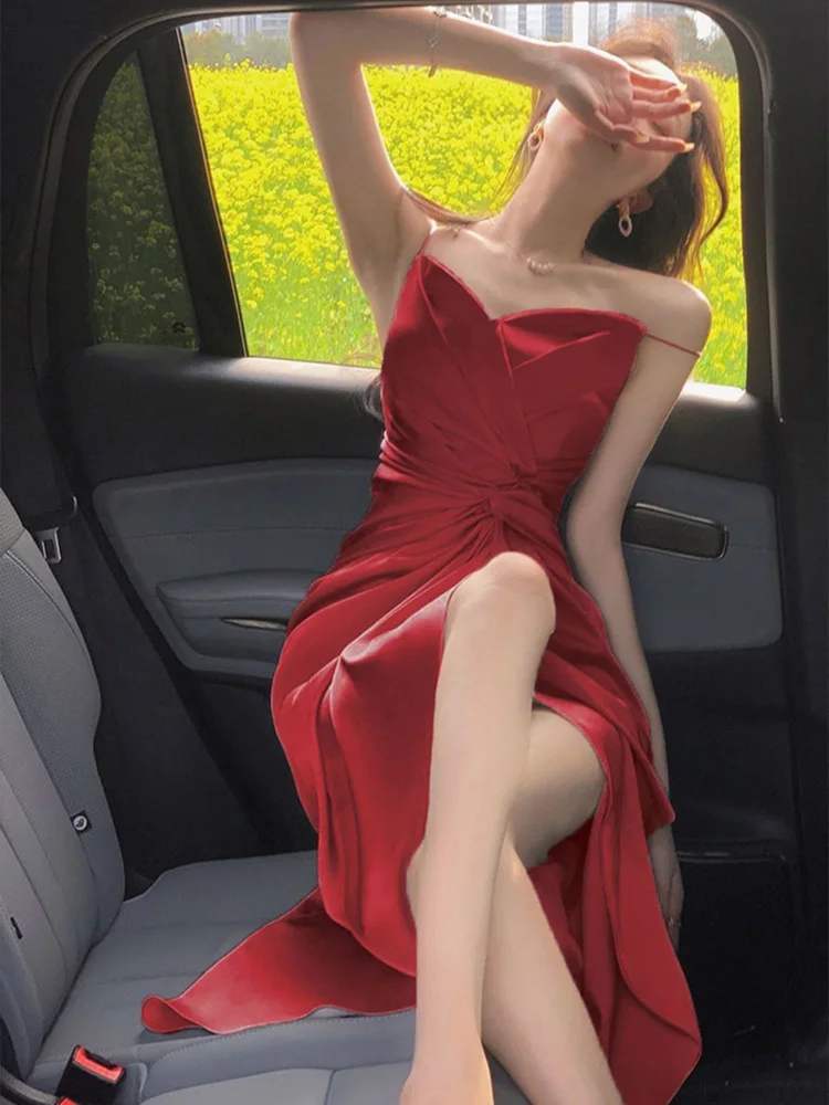 

ADAgirl Elegant Sleeveless Dress Women Solid Irregular Slim Fit Vintage Dresses Sexy Casual Beach Evening Promparty for 2023 New