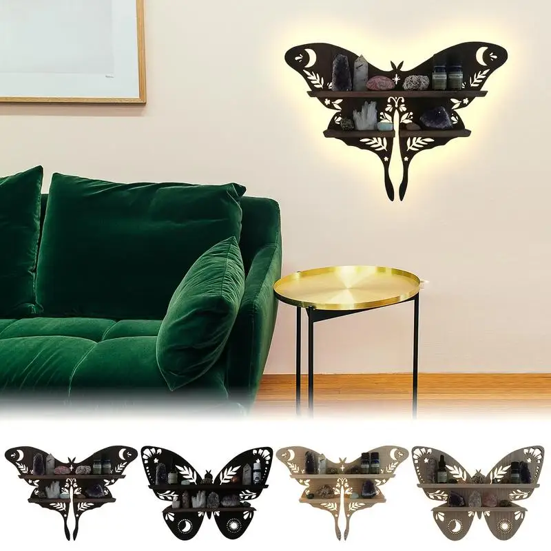 

Wooden Butterfly Shelf Wall Mount Lamp Crystal Shelf Oil Storage Rack For Living Room Bedroom Organizer Shelf Aesthetic Decor