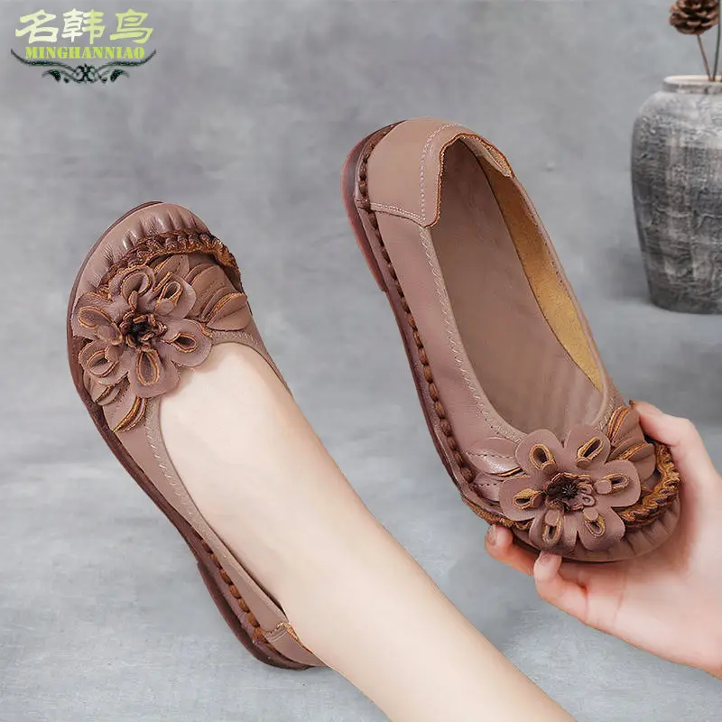 Yellow Flats Female Autumn Fashion Arrival Size 41 Mother Comfort Shoes Women's Genuine Leather Flats Ladies Loafers