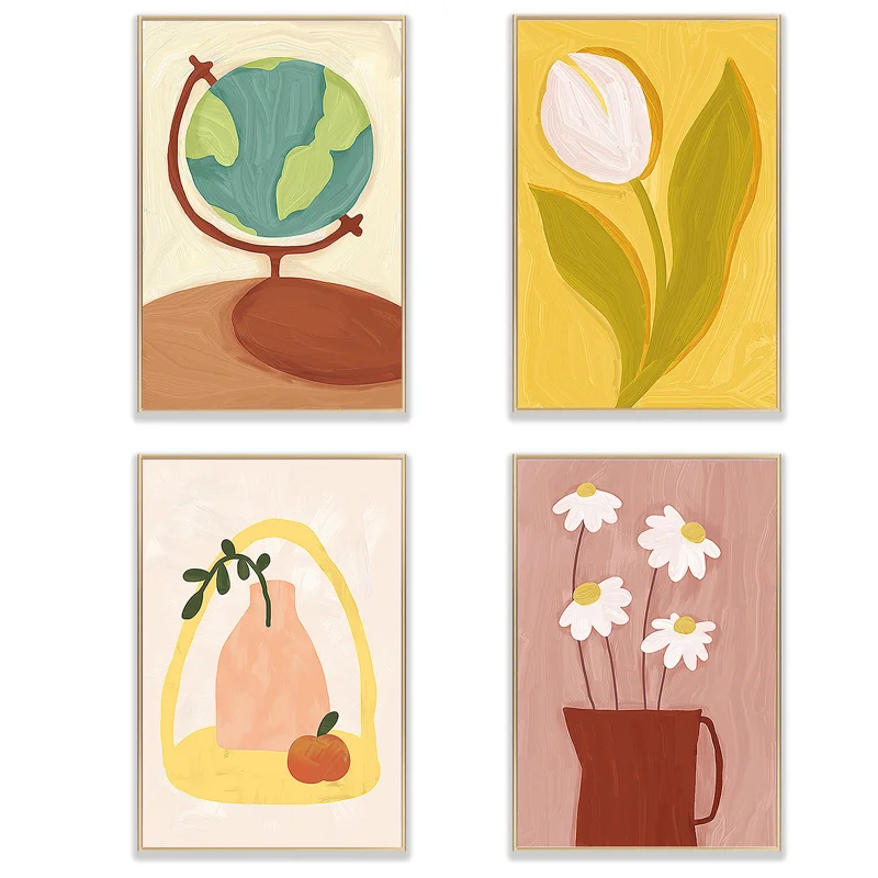 

Globe Flower Fruit Oil Painting Nordic Popcorn Wall Art Canvas Posters and Prints Home Decoration Pictures For Living Room Aisle