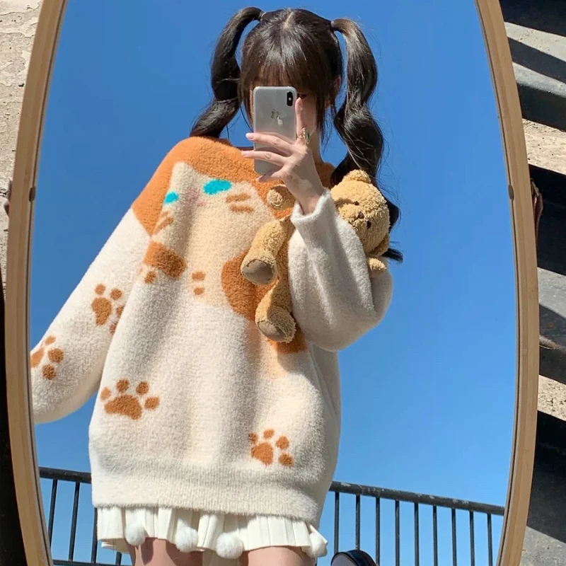 Deeptown Y2k женские свитера с героями мультфильмов винтажные японские модные вязаные