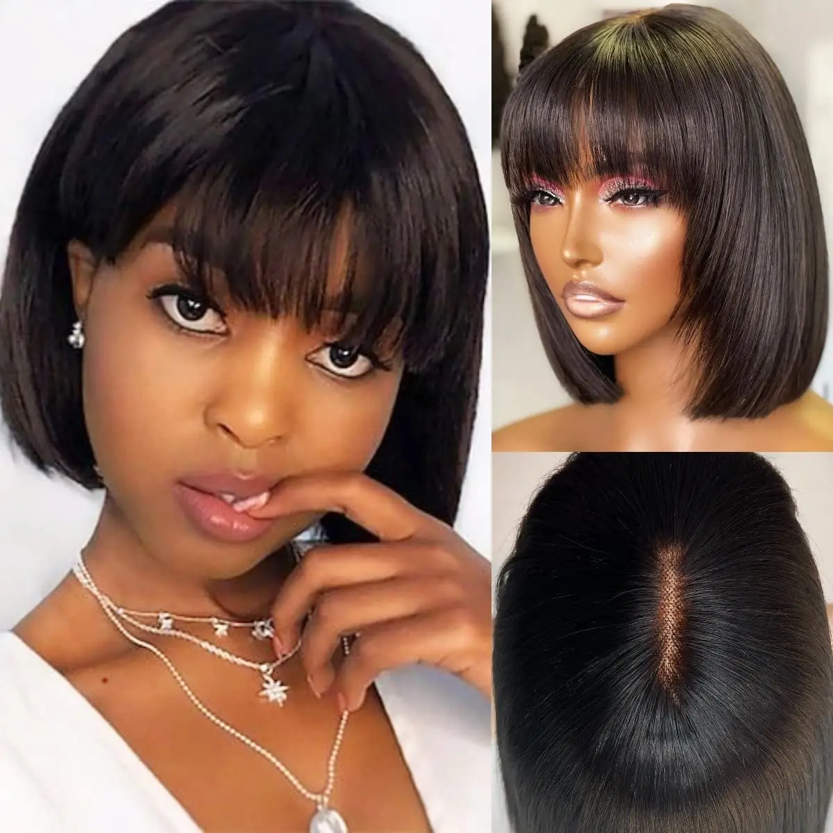 

Wear and Go Human Hair Bob Straight Wig 250 Density Realistic Look 3x1 HD Lace Glueless Wigs Short Black Bob Wigs With Bangs