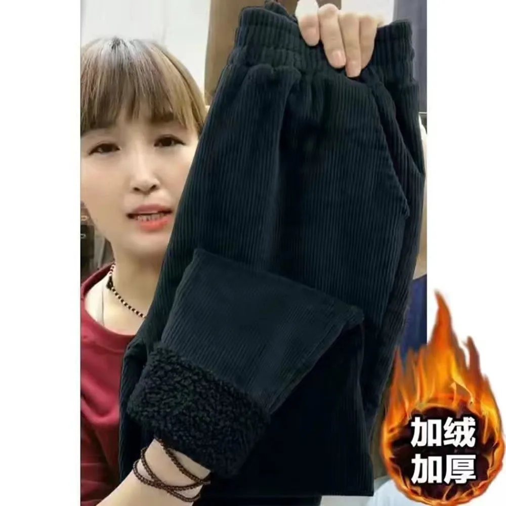 

2022 New Women's Autumn Winter Pants Fashion Elastic Waist Thicken Warm Female Long Trousers High Waist Corduroy Harem Pants