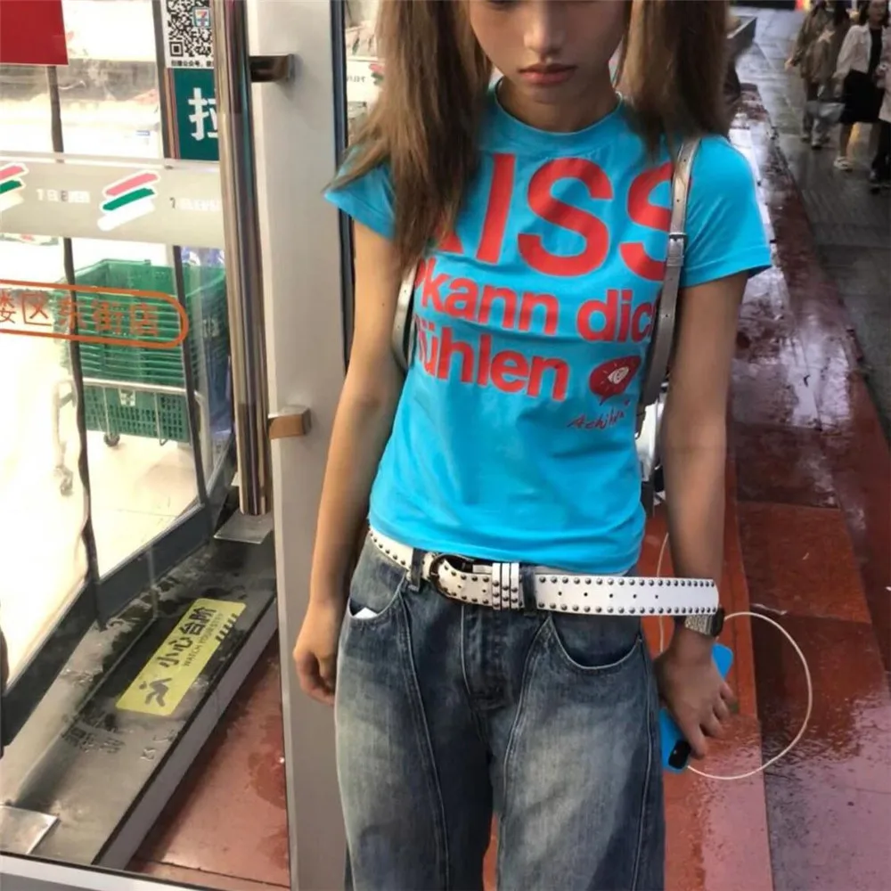 Футболка Y2k в американском и японском стиле 90-х годов с буквенным принтом Модный