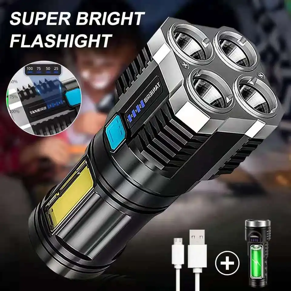 

Quad-Core Bright LED Flashlight Strong Light Rechargeable Super Bright Small Special Forces Outdoor Multi-Functional Spotlight