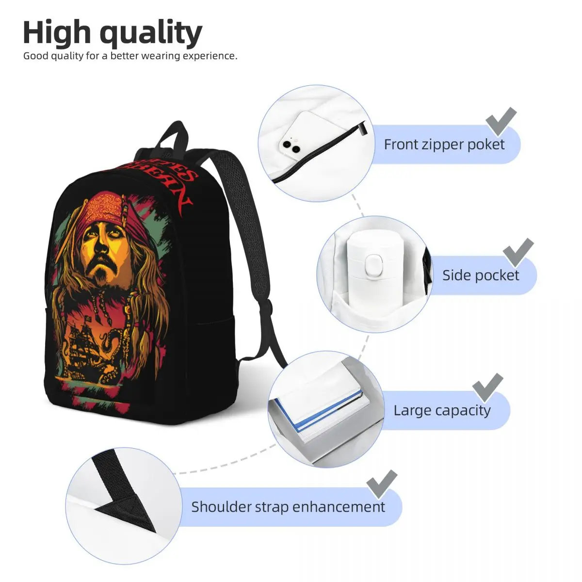 Школьная сумка большого объема для ноутбука из мультфильма Пираты Карибского