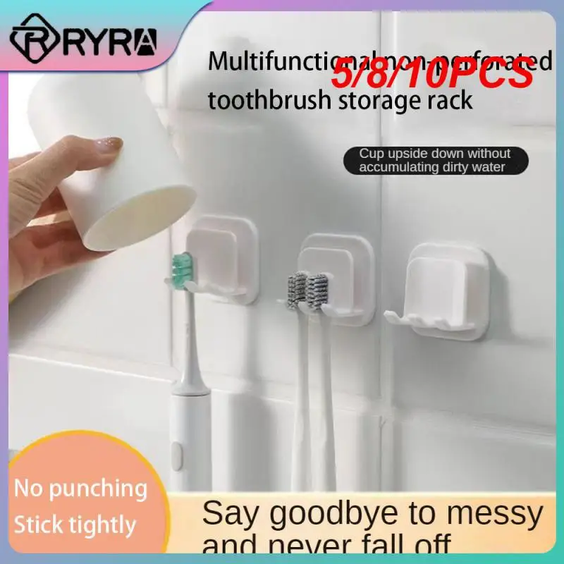 

5/8/10PCS Sturdy And Durable Toothbrush Holder Wall Mounted Newly Upgraded Acrylic Adhesive Bathroom Organizer Easy To Install