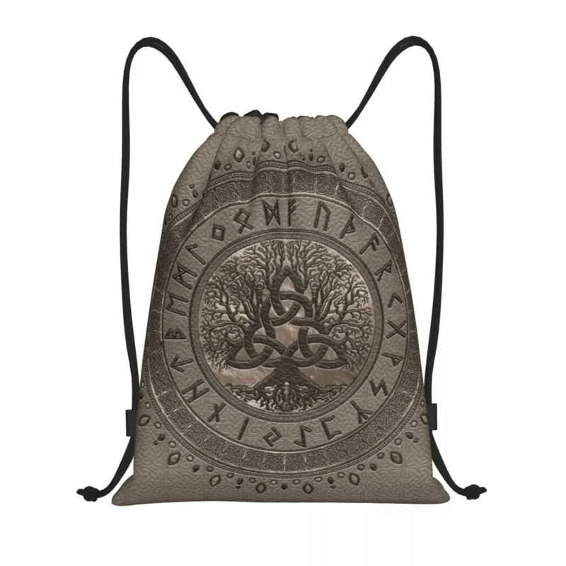 

Tree Of Life Triquetra Brown Leather Viking Drawstring Backpack Women Men Sport Gym Sackpack Foldable Training Bag Sack