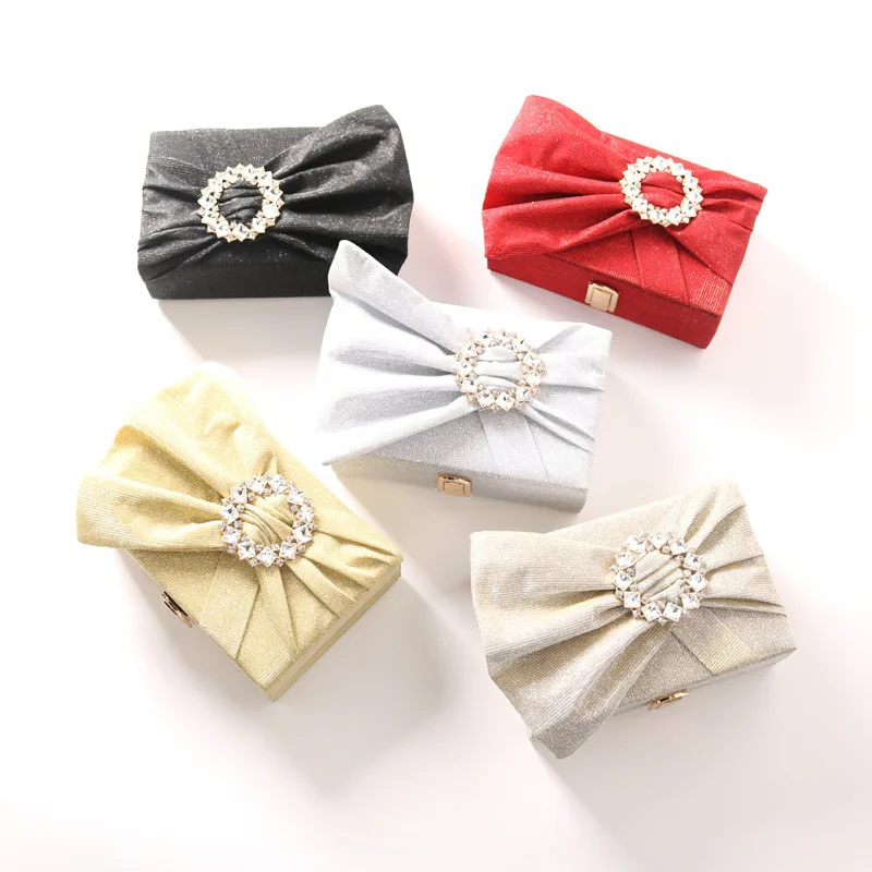 

2022 Luxury Evening Handbag Women Bow Knot Artificial Diamonds Square Buckle Ladies Clutch with Chains Shoulder Bag Party Purses