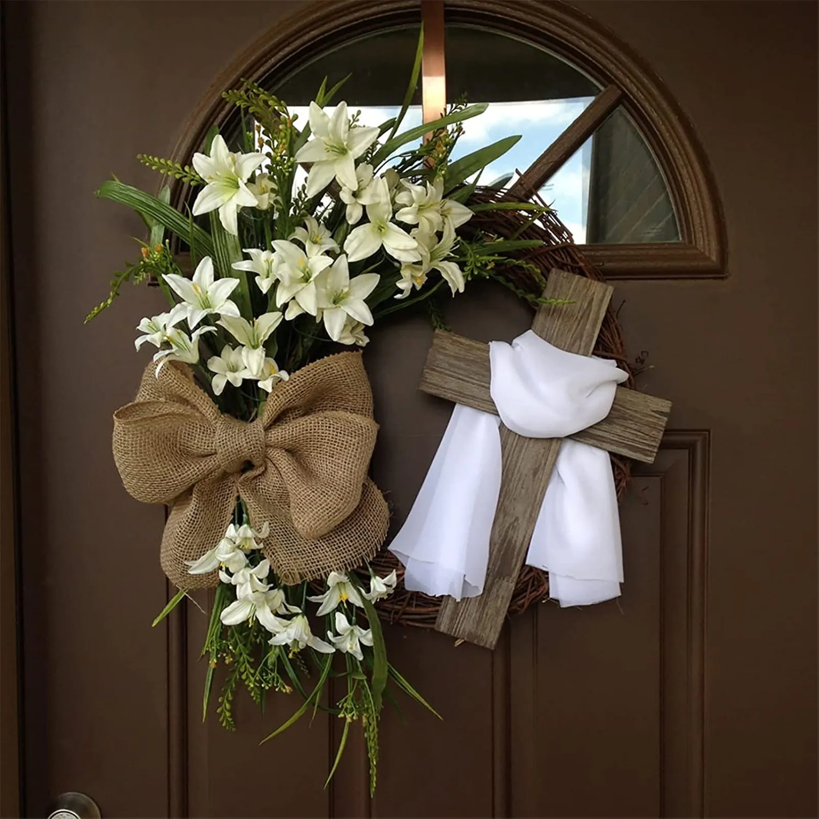 

Пасхальный венок с крестом, имитация растений, цветов, гирлянды, звеньевой день, реквизит, уличное украшение, подвесная дверь, семейство Пас...