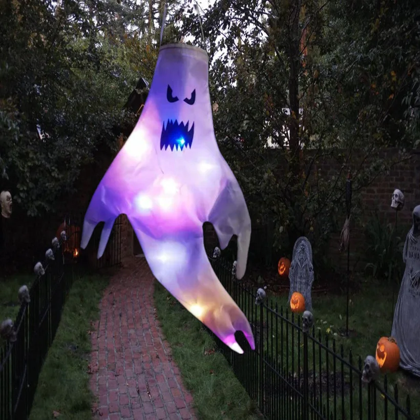 

Halloween Hanging Ghost LED Flashing Light Halloween Party Dress Up Glowing Lamp Horror Props Home Halloween Party Decorations