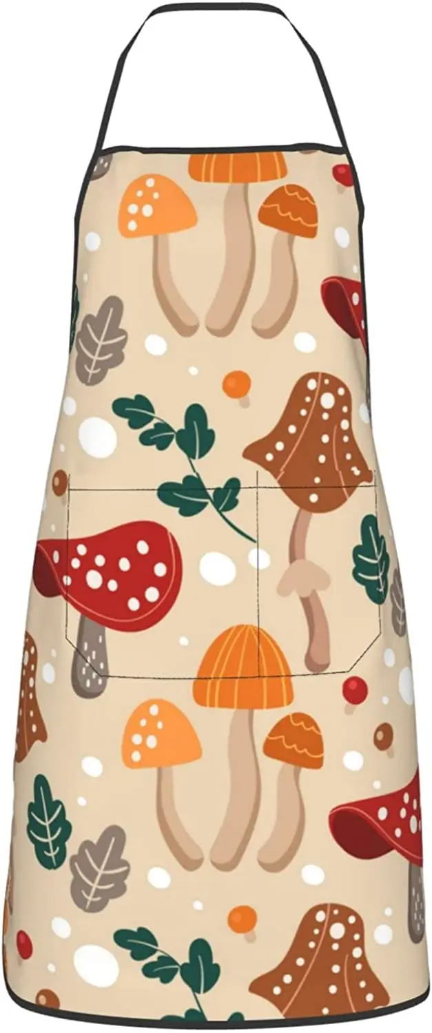 

Pink Mushroom Cute Aprons Kitchen Chef Waterproof Adjustable Funny Apron For Bbq With Pockets For Men Women