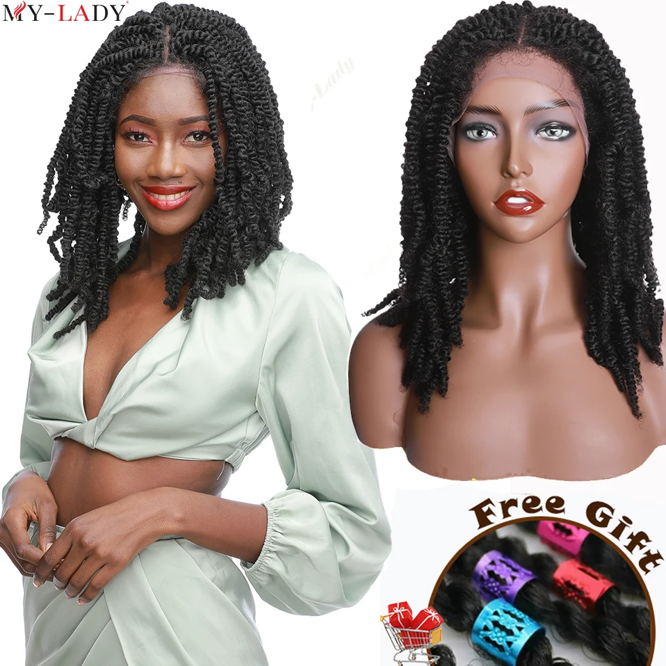 My-Lady Synthetic 17'' Lace Frontal Twist Braided Wigs With Baby Hair Passion Twist Lace Front Wig Knotless Passion Braids Hair