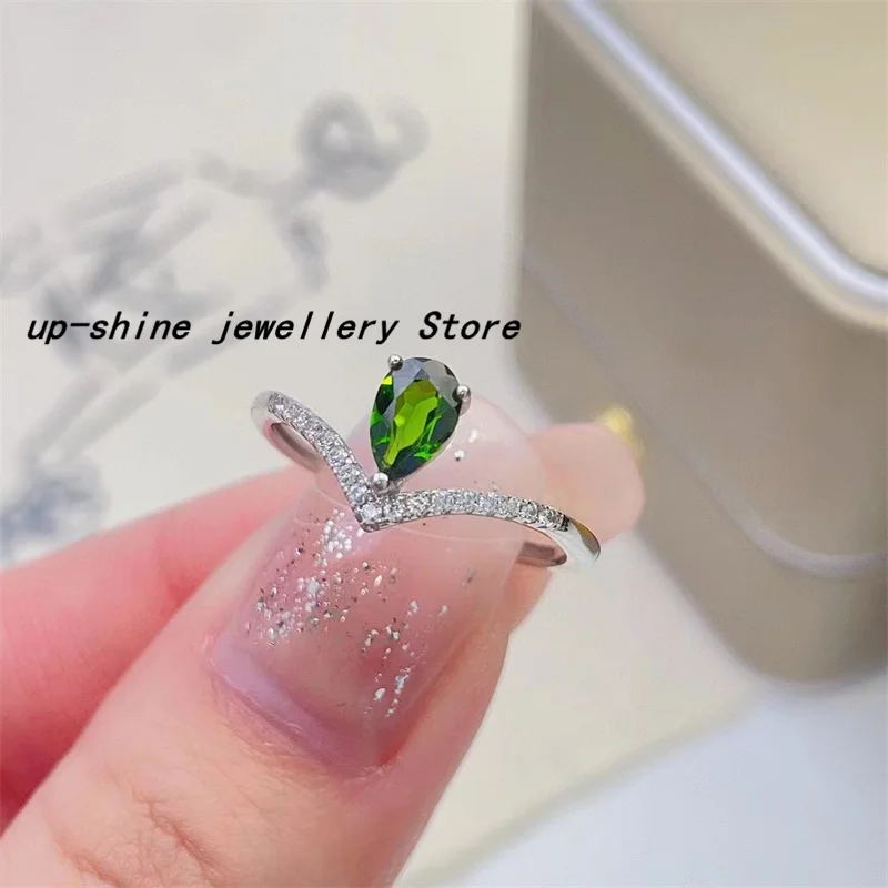 

New 925 Silver Inlaid 100% Natural Diopside Women's Ring, Seiko Crafted, Light Luxury Jewelry, Customizable