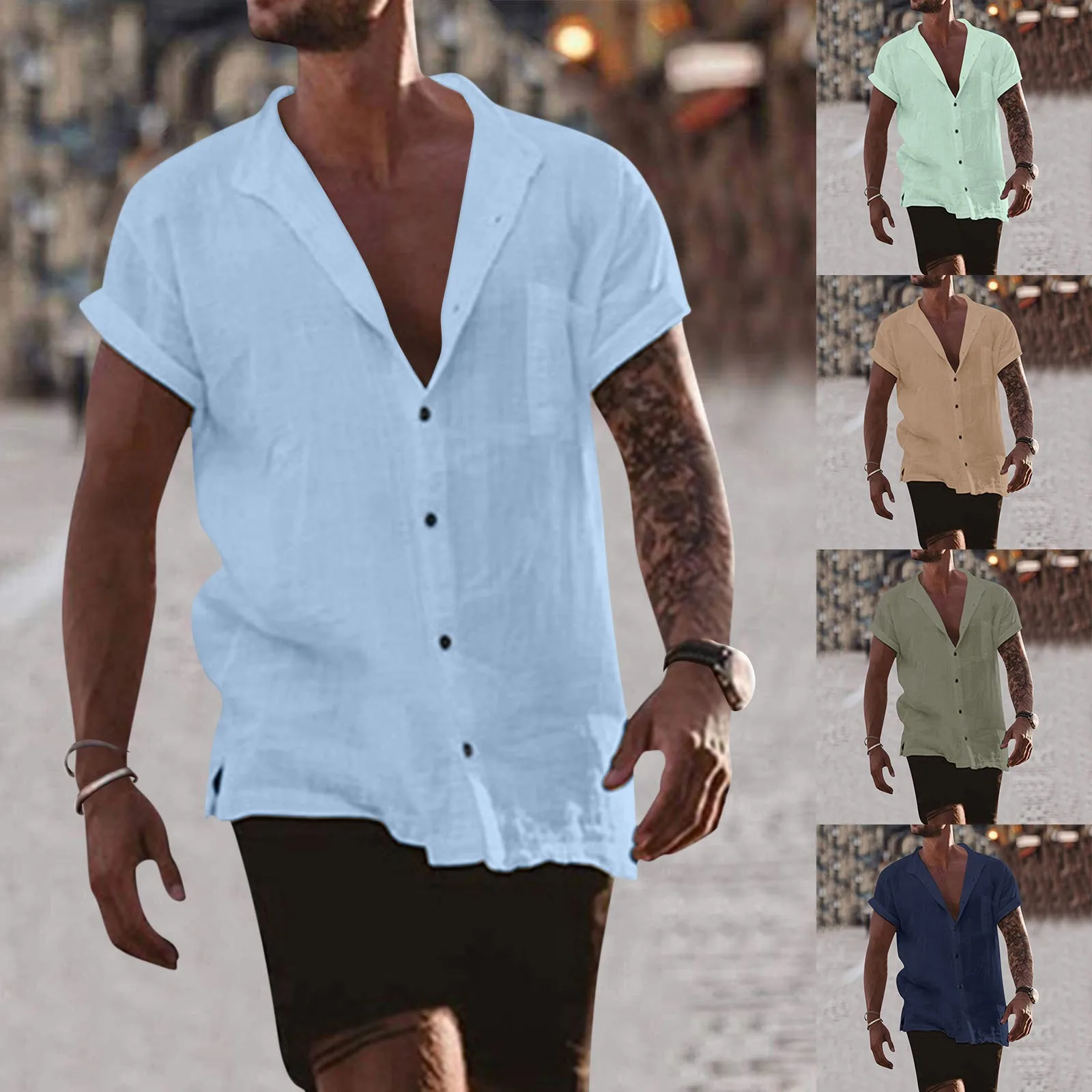 

Mens Bodysuit Romper Men's Solid Beach Cardigan Loose Short Sleeve Pocket Simple Casual Shirt Shirts Men Small
