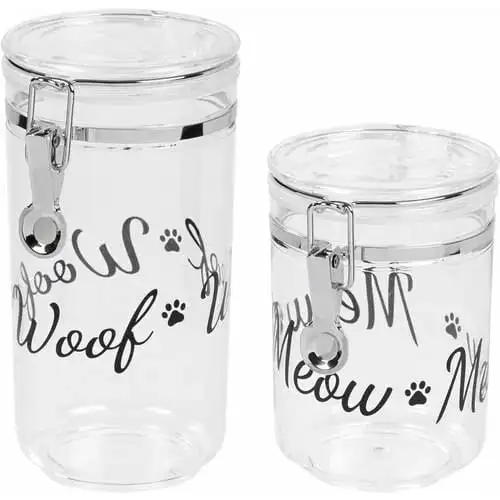 

Acrylic Meow & Woof Pet Treat Jar, Black Dog Cat Food Container