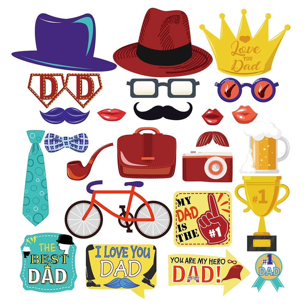 

25pcs/set Funny Dad Happy Birthday Party THE BEST DAD Father's Day Party Paper Photobooth Props Festival Phototaking Supplies
