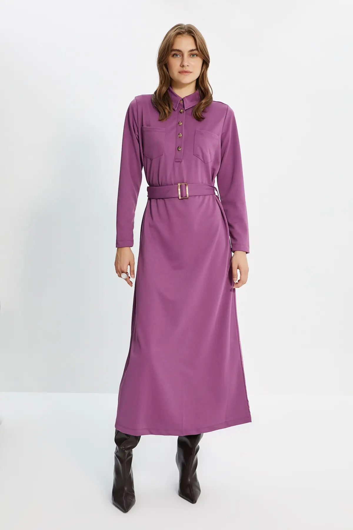 

Trendyol Shirt Collar Knitted Dress TCTAW22EB0005