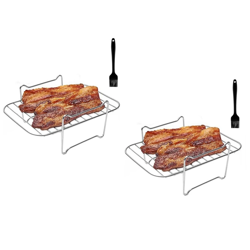 2X Air Fryer Rack For Double Basket Air Fryers, Air Fryer Accessories Compatible For Ninja Foodi DZ201/401