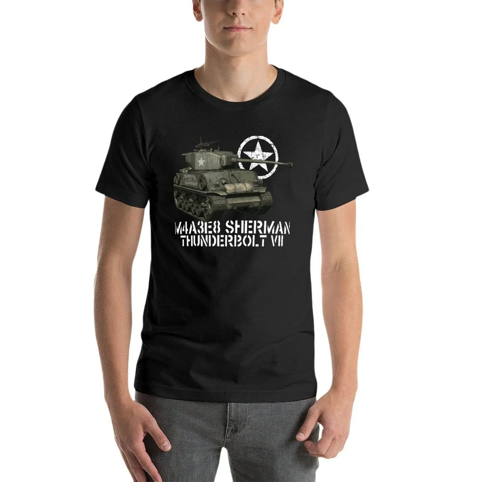 

M4A3E8 Sherman Tank Oversized T Shirts Fashion Men'S Clothes 100% Cotton Streetwear Big Size Top Tee
