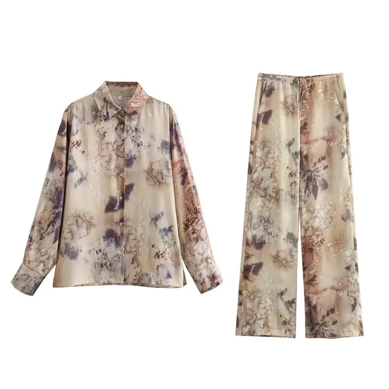 

VANOVICH осень 2023 Новый темпераментный модный принт с длинным рукавом Свободные повседневные рубашки с высокой талией широкие брюки комплект из двух частей