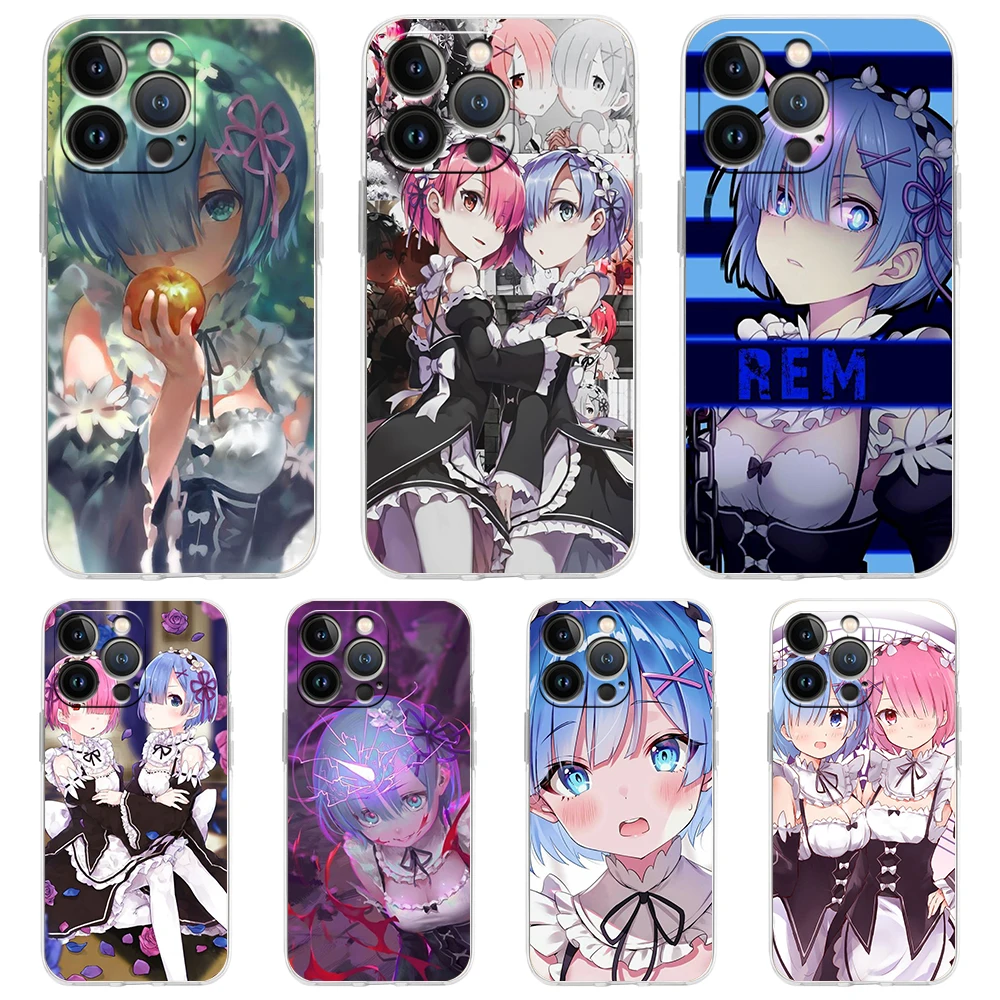 

Gift Ram Rem ReZERO Soft Transparent Phone Case Cover for iPhone 14 13 12 11 Pro Max X XR 8 7 Plus SE2020 XS Max TPU Shell Bag