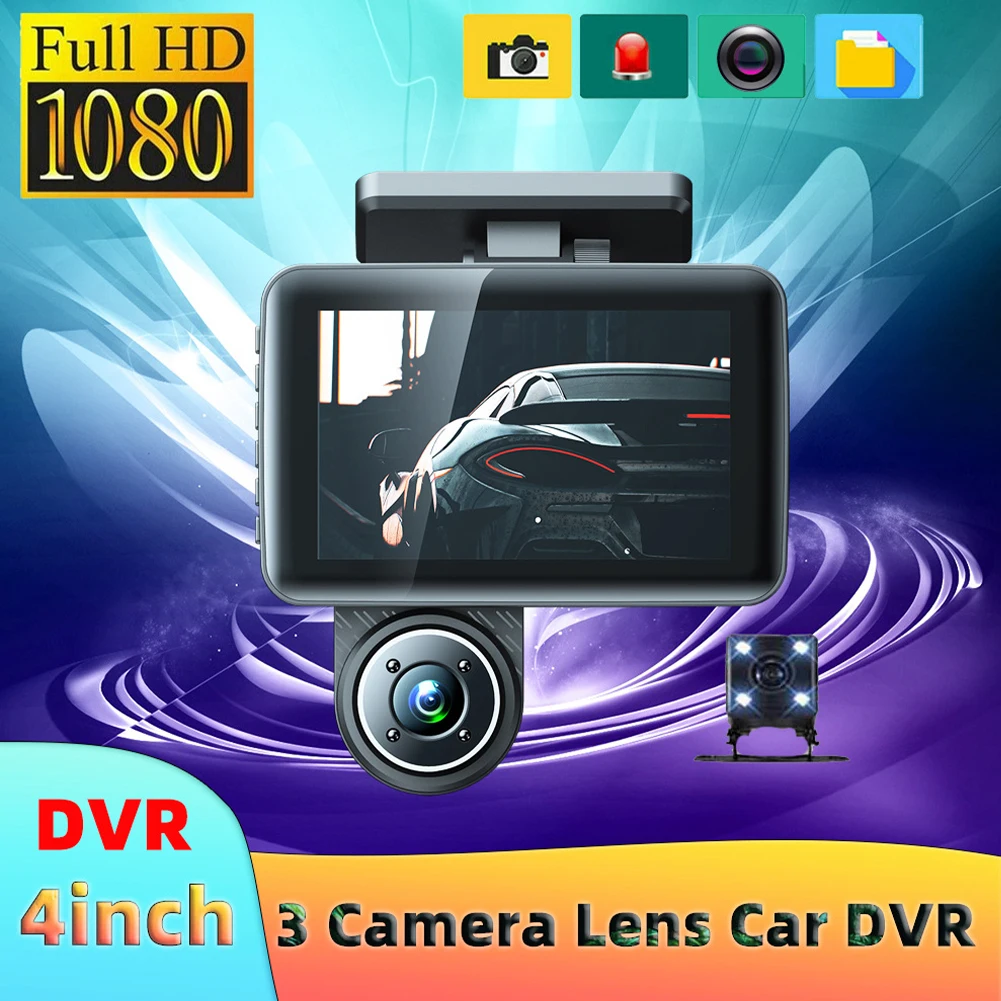 

Видеорегистратор 1080P с Wi-Fi, 3 камеры, 4 дюйма, G-сенсор, ночное видение