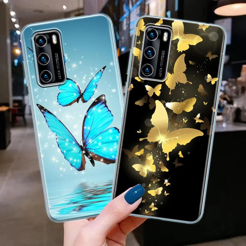 

Clear Phone Case for Huawei P20 P30 P40 Plus Lite 4G P50 Pro P Smart Z 2019 Soft Silicone Cover Flower and Butterfly