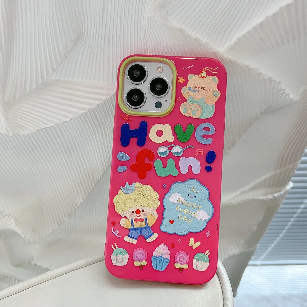 Rose Red Cute Boy Cake Happy Bear Silicone Soft Cover for iphone14 Xr Xsmax 8 7 Plus SE 2020 x 12 13 Pro Max Mini 11 Capa Shell