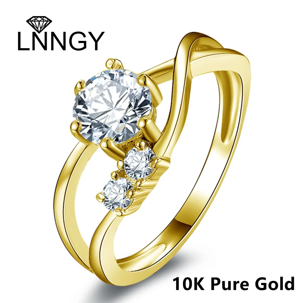 

Lnngy Original 10K Solid Gold Moissanite Halo Ring For Women Men 6MM Round Cut Lab Created Diamond Intertwined Ring Fine Jewelry