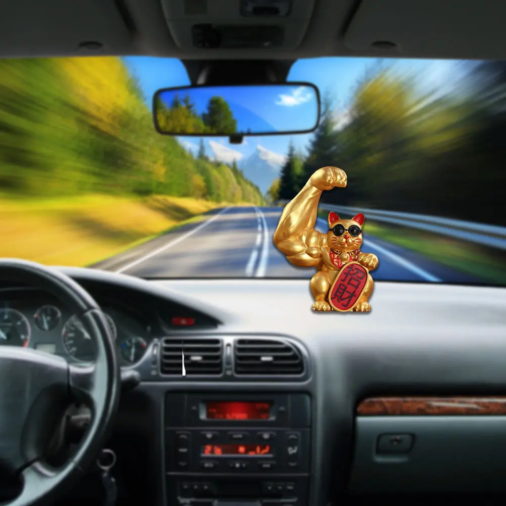 

Statue Durable Car Interior Home Decor Office Mini Cute Desktop Wealth Giant Right Arm Adhesive Bottom Resin Lucky Cat Figurine
