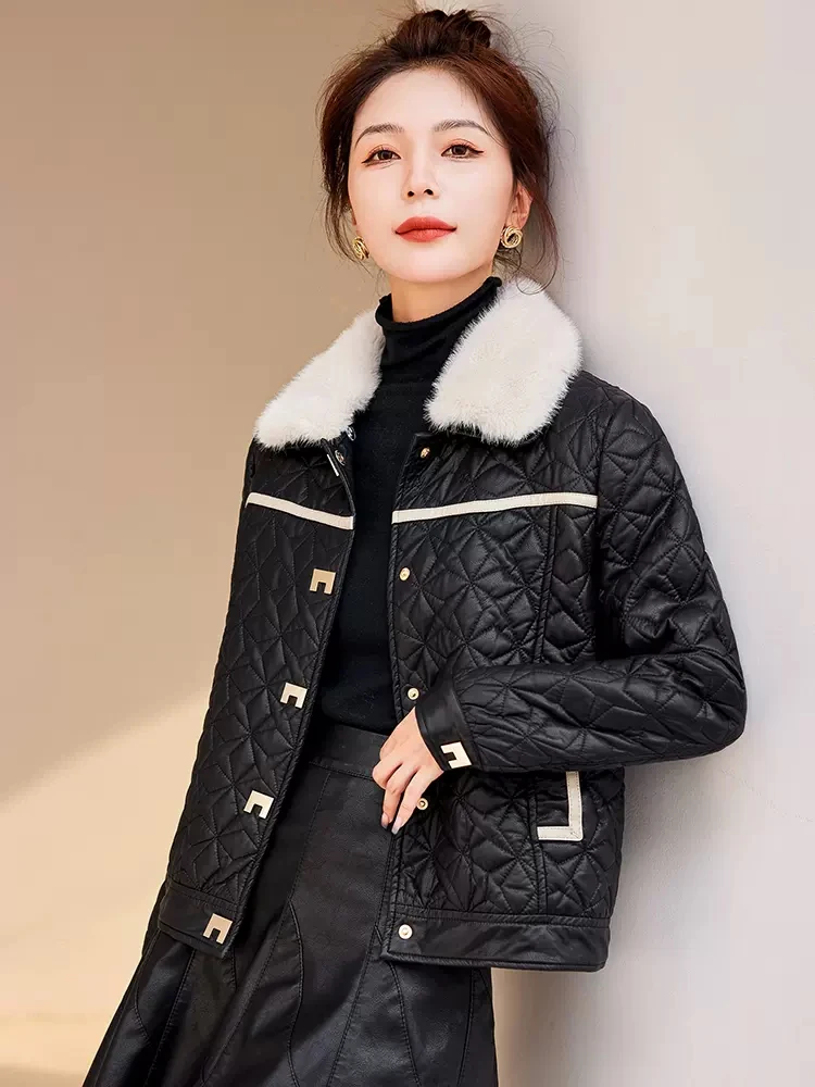 New Women Plus Velvet Lining Leather Coat Casual Fashion Fur Collar Loose Moto Biker Leather Jacket Thick Warm Outerwear Female enlarge