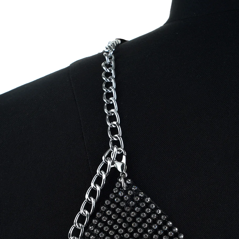 Women Sexy Metal Rhinestone Body Chain Sloping Shoulders Bra Chain Top Chest Chain Fashion Girl Body Jewelry Costume For Party