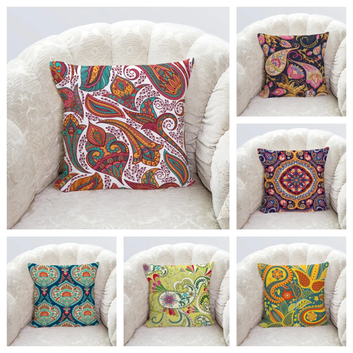 

Paisley Swirl Pattern Retro Ethnic Pattern Sofa Pillow Case Cushion Cover Living Room Office Car Pillow Case Customizable
