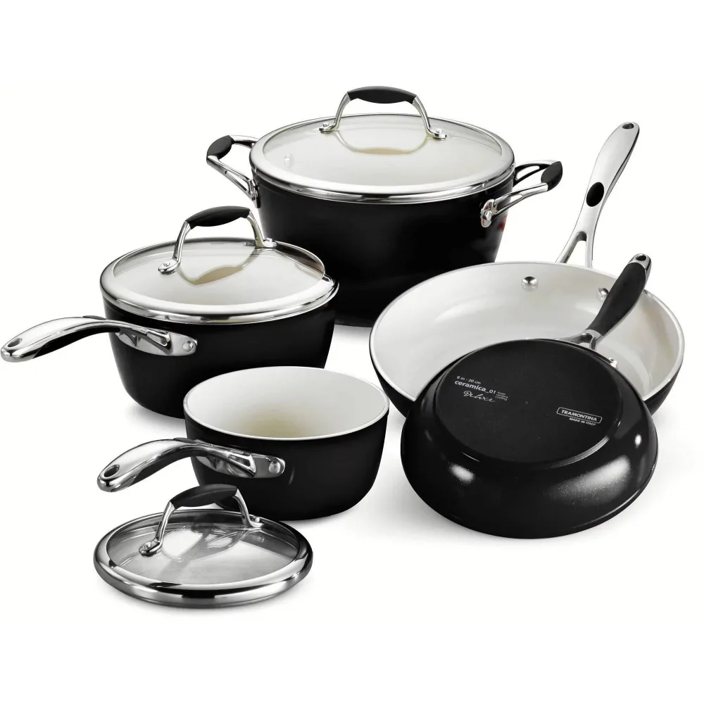 

Gourmet Ceramica Deluxe 8-Piece Cookware Set, Black Cooking Pots and Pans