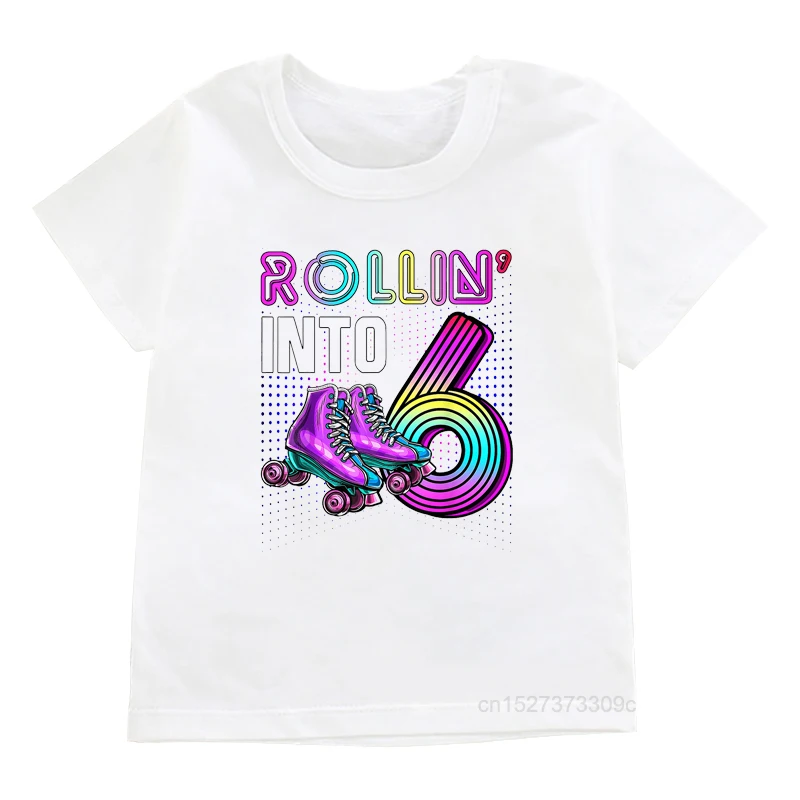 Girls 6/7/8/9 Birthday Party Tshirts Kids Rollin&rsquo;Into 10/1