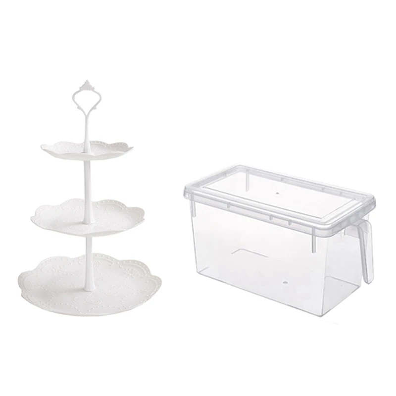 

1Set Europe Tray Plastic Serving Platter Cake Stand B & 6PCS Food Storage Containers Freezer Refrigerator Storage Box
