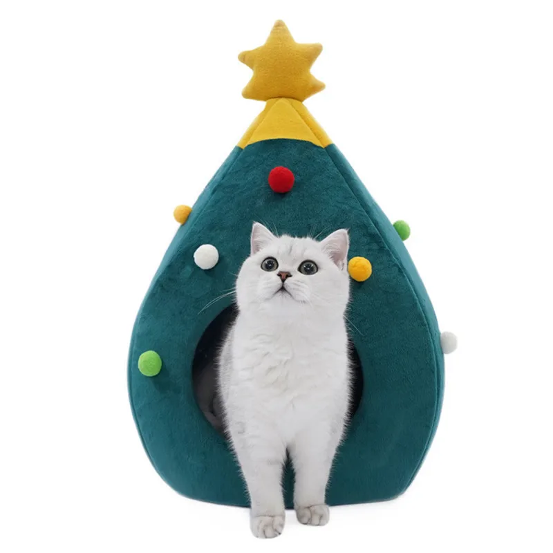 

Pet Cat Bed Christmas Comfortable Pet Bed Christmas Tree Winter Warm Pets Nest Cat House Mat Dog Bed For Cats Litter Kennel Home