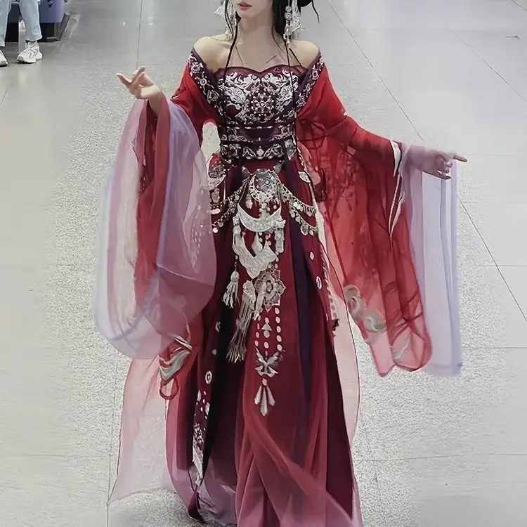 Фото Косплей Hanfu Dress Set [Lover Gu] Новый стиль Hanfu Red Dress Suit Этнический костюм Han Set День святого Валентина Красный вышитый Hanfu №4