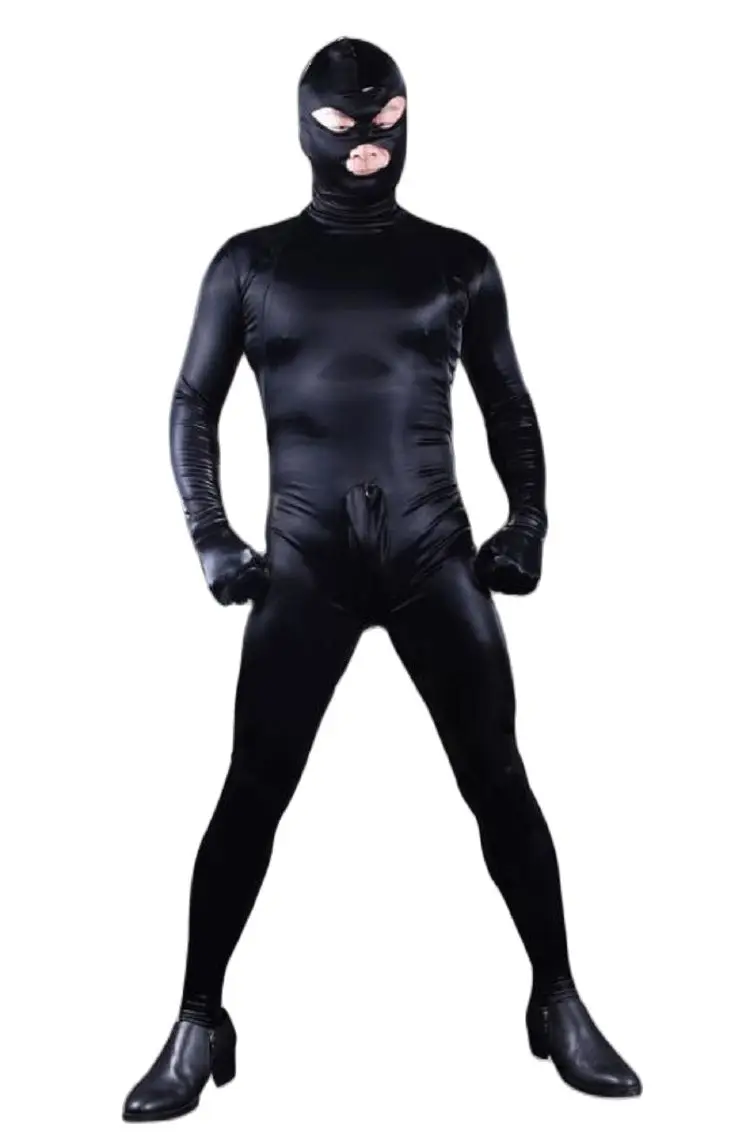 

Pu Faux Leather Jumpsuits All-Inclusive Tights Gloves Head Shapewear Zentai Catsuit One Piece Convex Crotch Zip Cosplay Bodysuit
