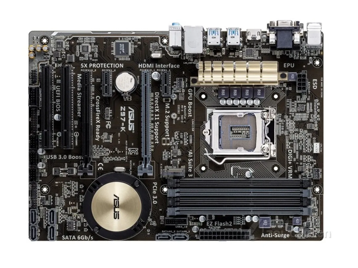 Материнская плата ASUS Z97-K для 4 × DDR3 DIMM с Intel Z97 Core i7/i5/i3/Pentium/Celeron socket LGA INTEL 1150 PCI-E 3 0 1 M.2 6