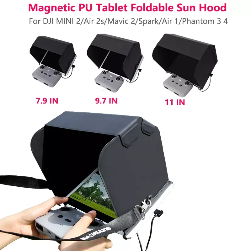 

Tablet Sun Hood 7.9/9.7/11in Remote Controller Sunshade Foldable Magnetic PU Hood for DJI Mavic Mini 2/ Air 2S Drone Accessories