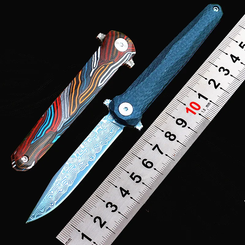 Складной нож Free Wolf J151, карманный резец из Дамасского волокна с рукояткой из углеродного волокна G10, для повседневного использования, кемпинга, охоты, выживания