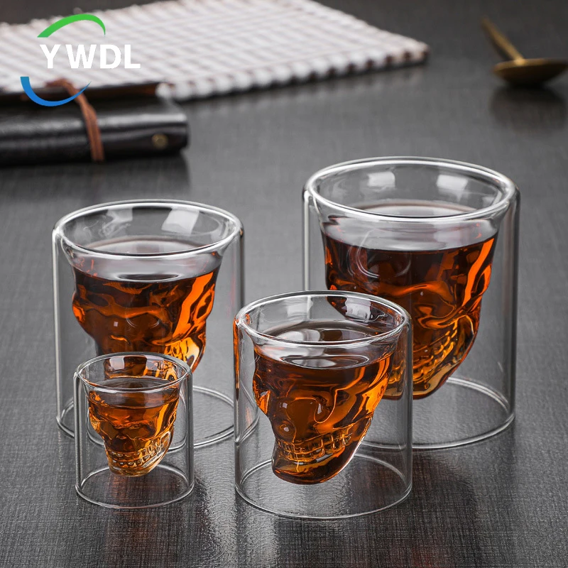 

2/4pcs Skull Face Shot Glasses Heavy Base Crystal Cups Beverage Drinking Glassware Set Whiskey Brandy Cup Party Home Bar Decor